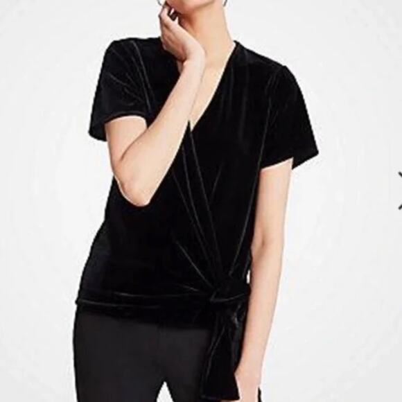 Ann Taylor Tops - NWT Ann Taylor Velvet Wrap Top Black Large petite v neck holidays short sleeve